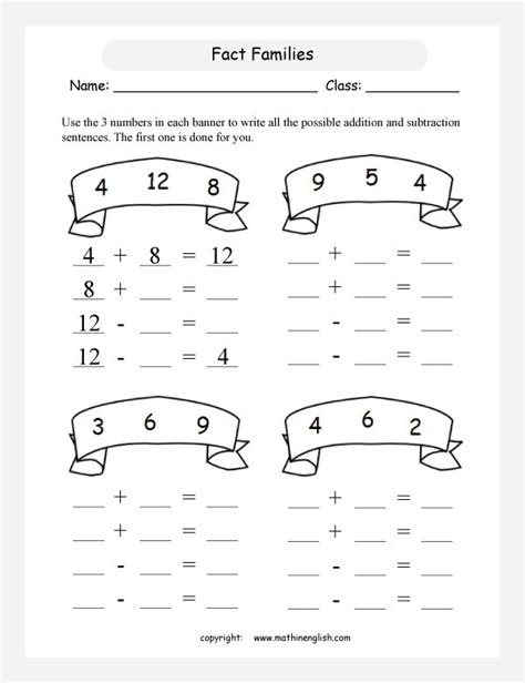 fact families basic addition  subtraction    worksheet
