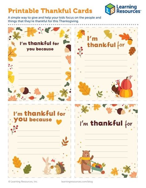 printable thankful cards learning resources