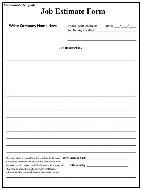 construction estimating forms template   spreadshee