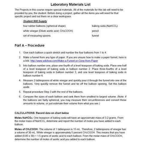 solved laboratory materials list  projects    cheggcom