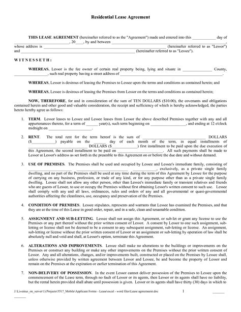 rental agreements  print  standard lease agreement form