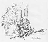 Warrior Angel Drawing Deviantart Drawings Tattoo Dark Paintings Archange Tatouage Armor Elf Group sketch template