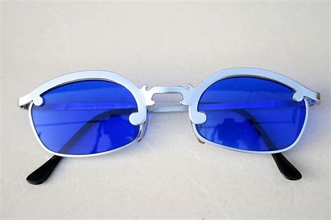Square Silver Metal Sunglasses Blue Lens Hi Tek Ht 6324 Black Round