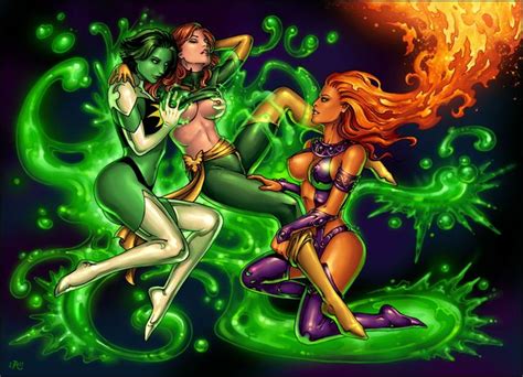 Starfire Jade And Jean Grey Threesome Crossover Comic Book Lesbians