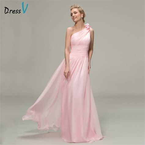 Dressv Pink Long Bridesmaid Dress One Shoulder A Line Bow Pleats