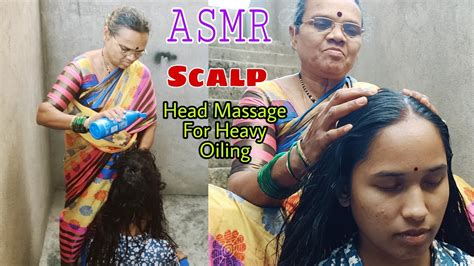 heavy hair oiling challenge scalp asmr by barber style head massage to