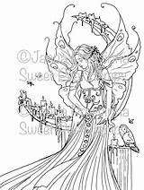 Coloring Fairies Drawings Pages Stress Anti Fairy Color Fae Adult Mythical Faeries Janna Prosvirina Moon Books sketch template