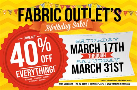 birthday sale flyer fabric outlet sf