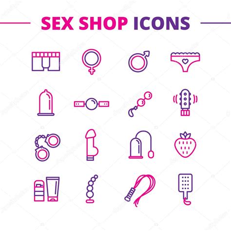 Vector Sex Shop Icons Set Trendy Two Color Line Style Love Symbols
