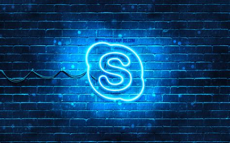 wallpapers skype blue logo  blue brickwall skype logo brands skype neon logo