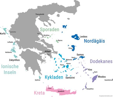 griechische inseln uebersicht karte der inseln griechenlands