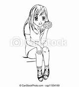 Anime Girl Eating Cake Illustration Stock Vector Clipart Drawing Drawings Clip Eps Rorius Depositphotos sketch template