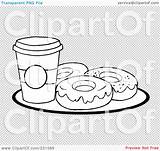 Coloring Cup Coffee Donuts Outline Plate Illustration Rf Royalty Clipart Toon Hit sketch template