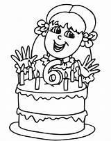 Birthday Girl Coloring Old Year Cake 6th Pages Her Birthdays Happy Six sketch template