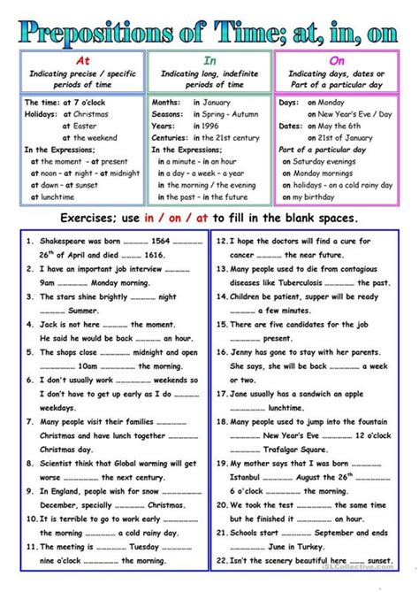 preposition  time worksheet  grade  shotwerk