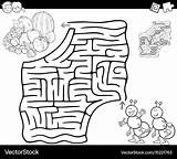 Maze Coloring Fruits Ants Printable Pages Vector Kids Labyrinth Fruit Mazes Kidsactivities Online Ant Premium Choose Board sketch template