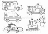 Excavator Ambulance Trasporto Autobus Ambulanza Escavatore Antincendio Vignetta sketch template