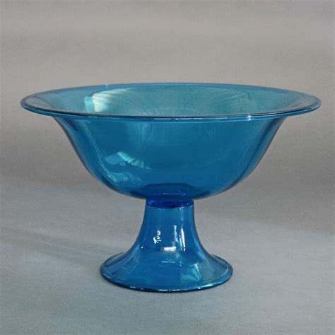 Vintage Blue Steuben Blown Art Glass Flared Center Compote Circa 1950