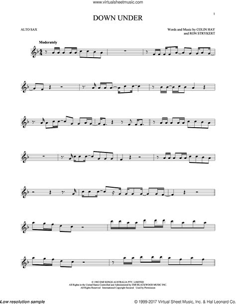 Work Down Under Sheet Music For Alto Saxophone Solo [pdf]