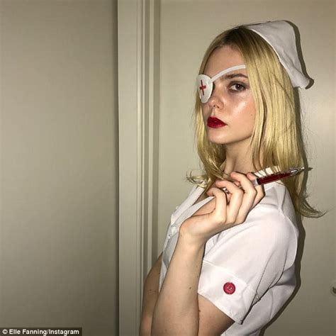 naughty nurse elle fanning dresses up in kill bill costume daily mail