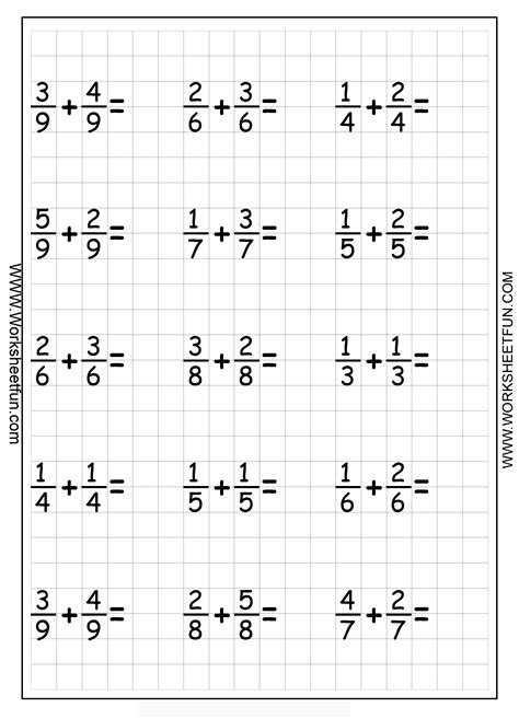 fraction addition  worksheets  printable worksheets worksheetfun