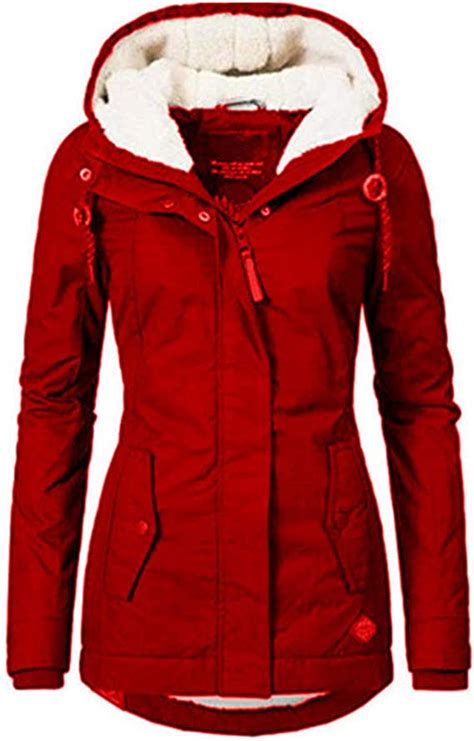 blair waterproof warm hooded winter coat thickend fleece lined cotton coat  women red