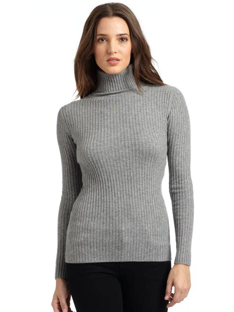 autumn cashmere cashmere ribbed turtleneck sweater in gray
