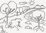 Mewarnai Pemandangan Sawah Gunung Sketsa Lukisan Kartun Dasar sketch template