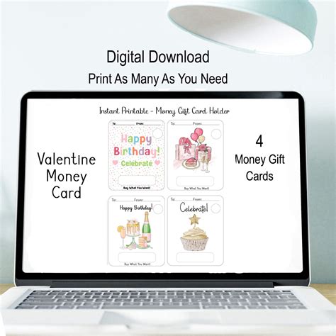 printable birthday money card holder gift card money holder instant