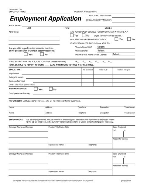 Printable Application For Employment Pdf