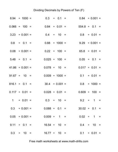 dividing  decimals worksheets  grade decimals worksheets