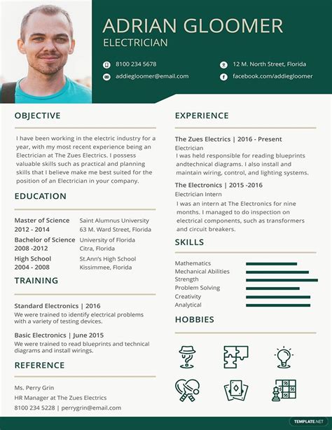 electrician resume template  psd illustrator indesign word