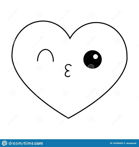 heart flirting kawaii cartoon in black and white stock