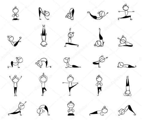 practicing yoga  poses   design stick figures stock