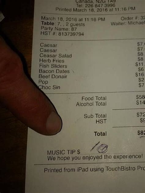 local bar    tip   receipt   paid  nightly   performers rpics