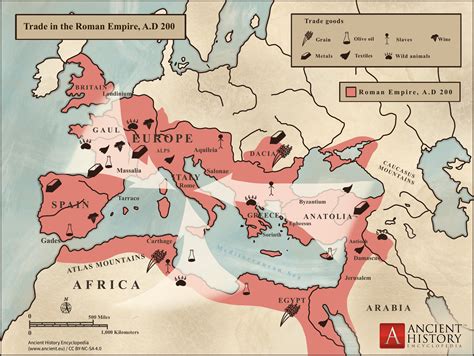 Trade In The Roman Empire Map C 200 Ce Illustration