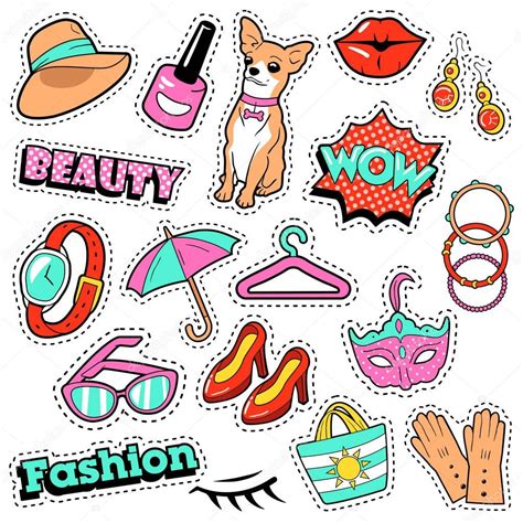 Fashion Girls Badges Patches Stickers Comic Bubble