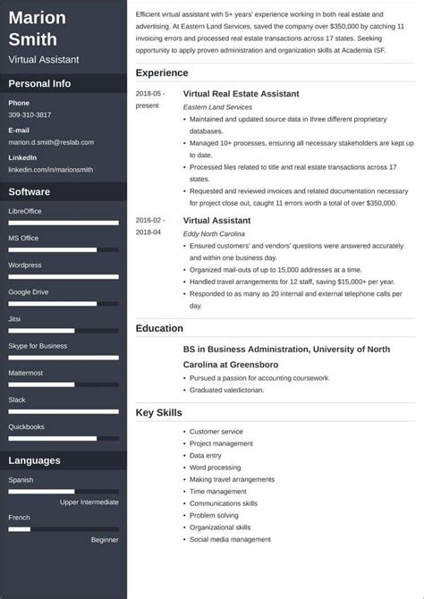 virtual assistant resume examples skills job description