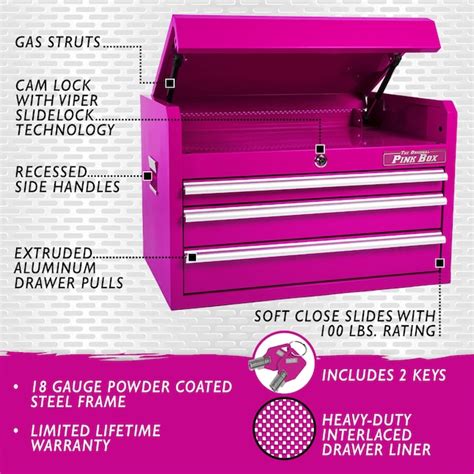 The Original Pink Box 26 In W X 16 75 In H 3 Drawer Steel Tool Chest