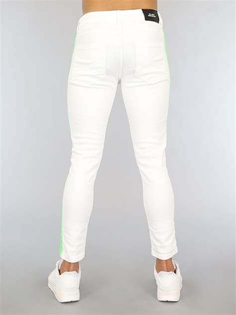 witte heren skinny jeans met groene details black leonl