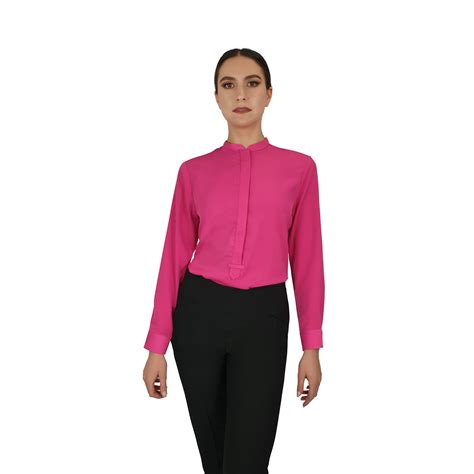 francesca mandarin collar blouse hot pink long sleeve uniform edit