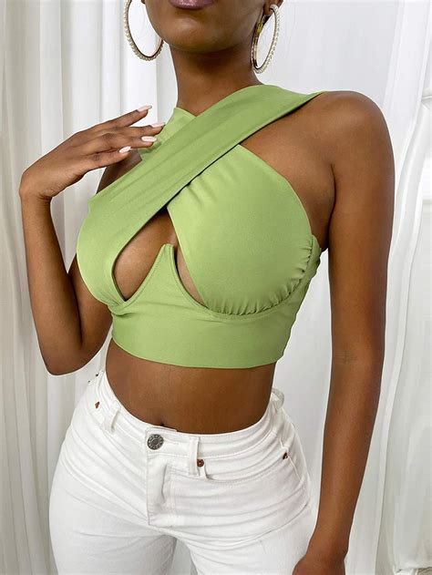 women s criss cross tank tops sexy sleeveless solid color cutout front