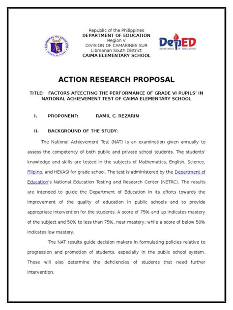 parts  action research proposal deped