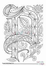 Letter Illuminated Colouring Pages Coloring Letters Activityvillage Drawings Lettering Public sketch template
