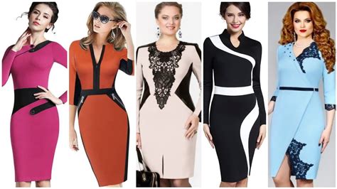 Plus Size Womens Autumn Work Office Business Colorblock Pencil Dress