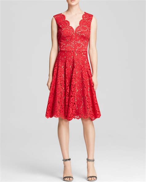 lyst vera wang dress scalloped lace fit and flare in red