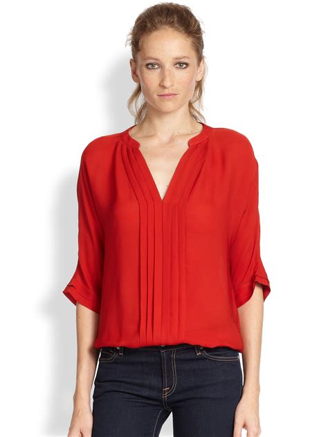lyst joie pleated silk blouse  red