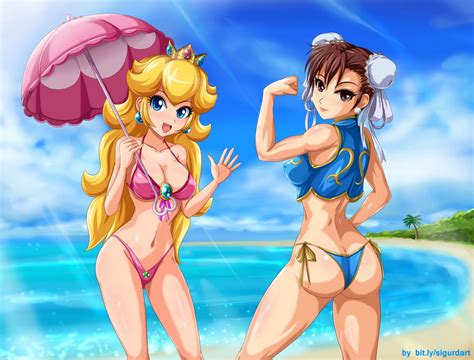Beach Bikini Blonde Hair Capcom Chun Li Cleavage Mario