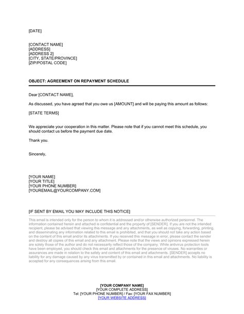 sample letter  loan repayment agreement