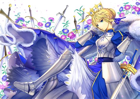 Armor Artoria Pendragon All Blonde Hair Cape Crown Dress Ells Fate